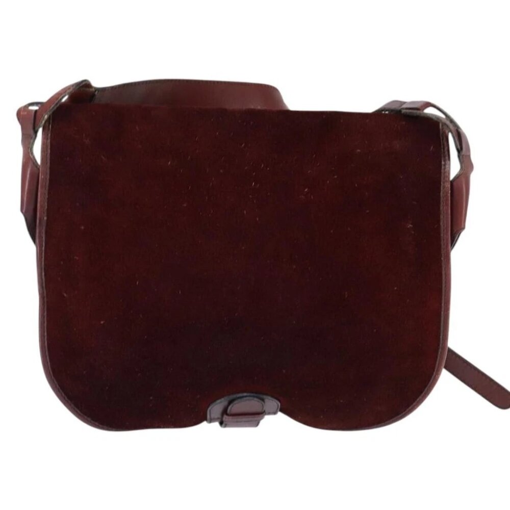 BALENCIAGA Shoulder Bag Suede Leather Bordeaux Gold Auth bs30414 - Picture 2 of 16